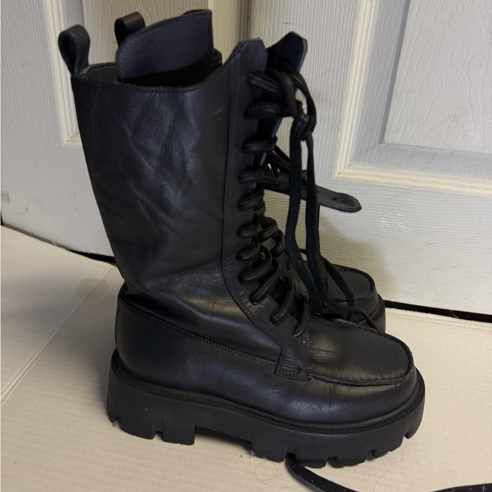 Free People Jones Lug Sole Combat Boot Size 7 Leather BlacK NEW - Picture 8 of 15